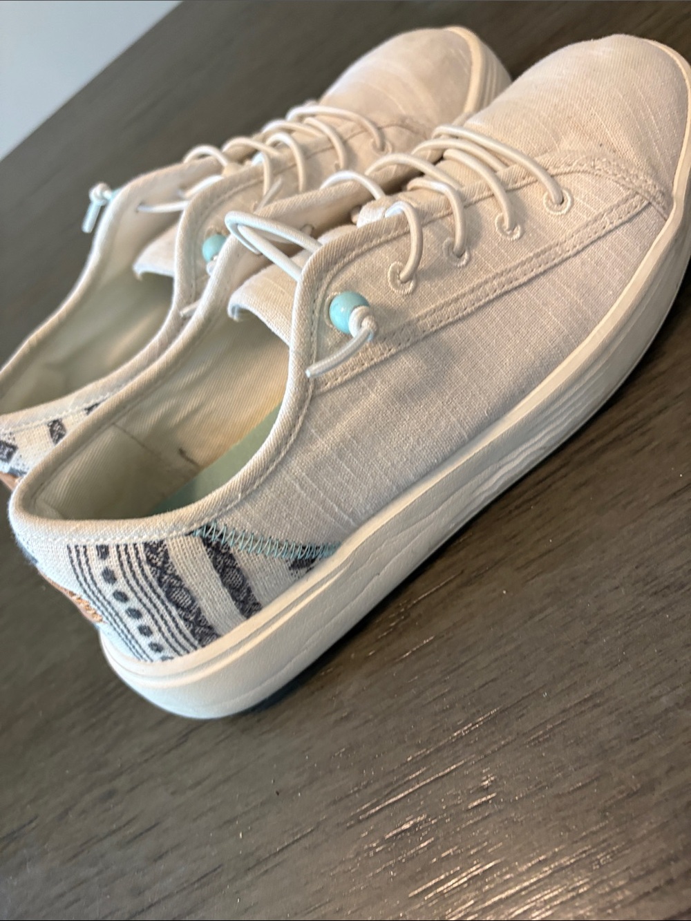 Hey Dude Women Canvas Sneakers in Off-White with Turquoise Accent - Picture 3 of 6